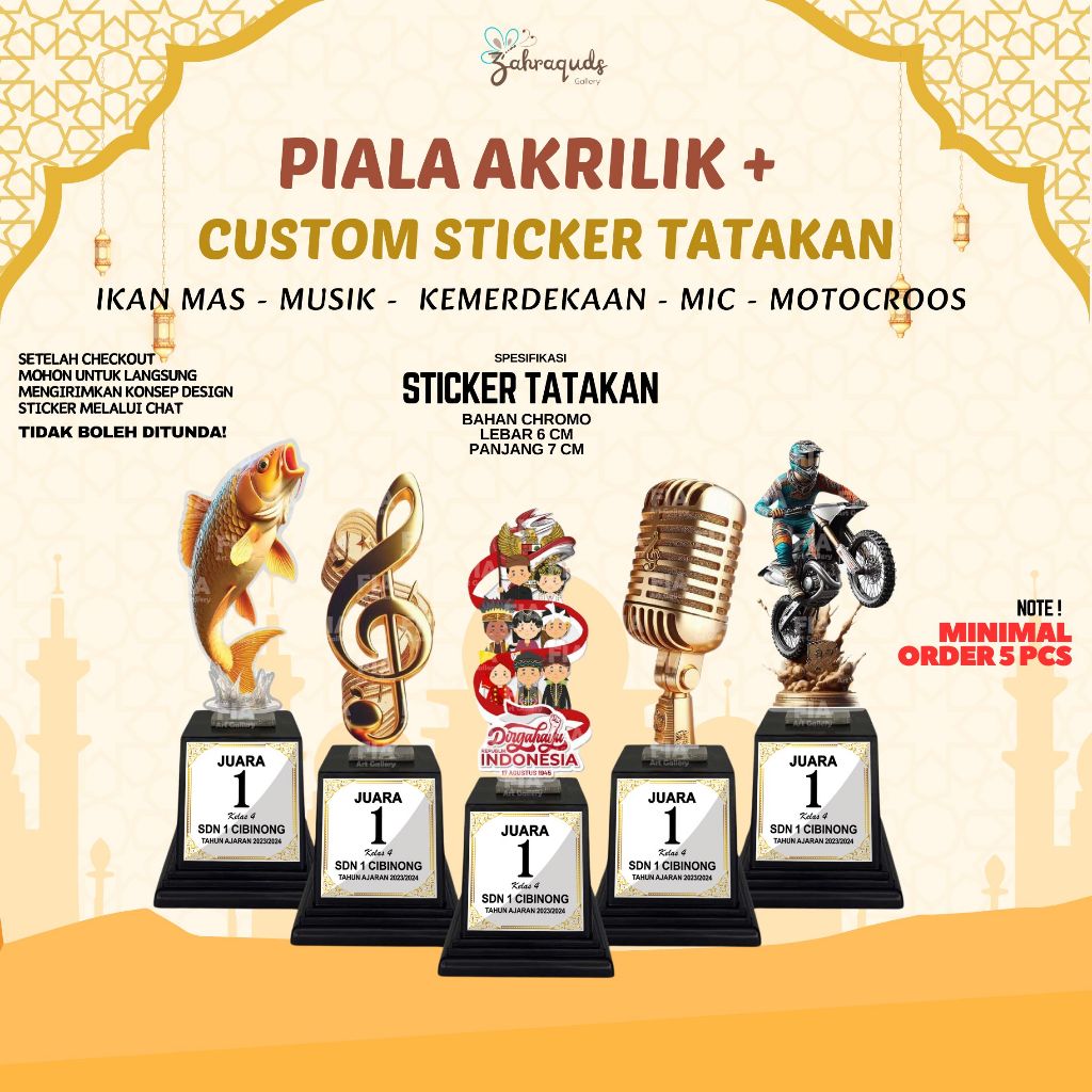 Piala Akrilik Kemerdekaan Agustusan, Ikan Mas / Carp, Motocross, Musik, Mic / Karaoke, Trophy Piala,