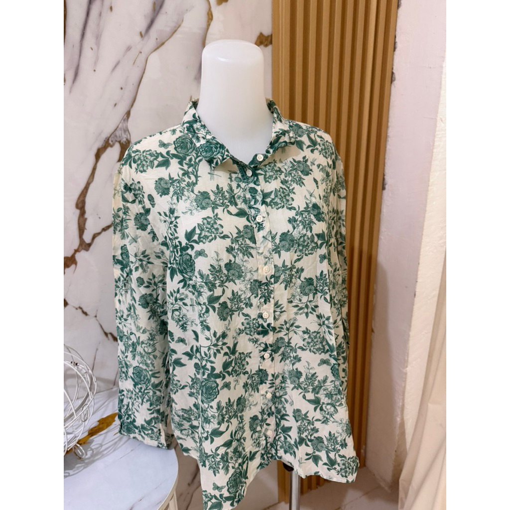 baju kemeja daun hijau wanita