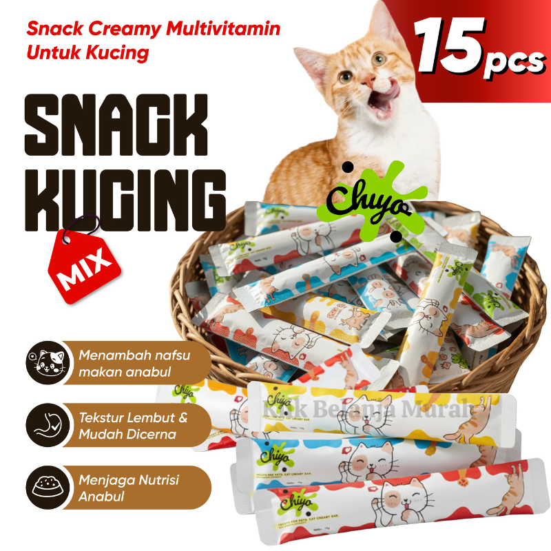 15PCS Snack Kucing Mix Cat Strip Cemilan Kucing Pet Food Makanan Kucing Basah Strip Snack Kucing Cat