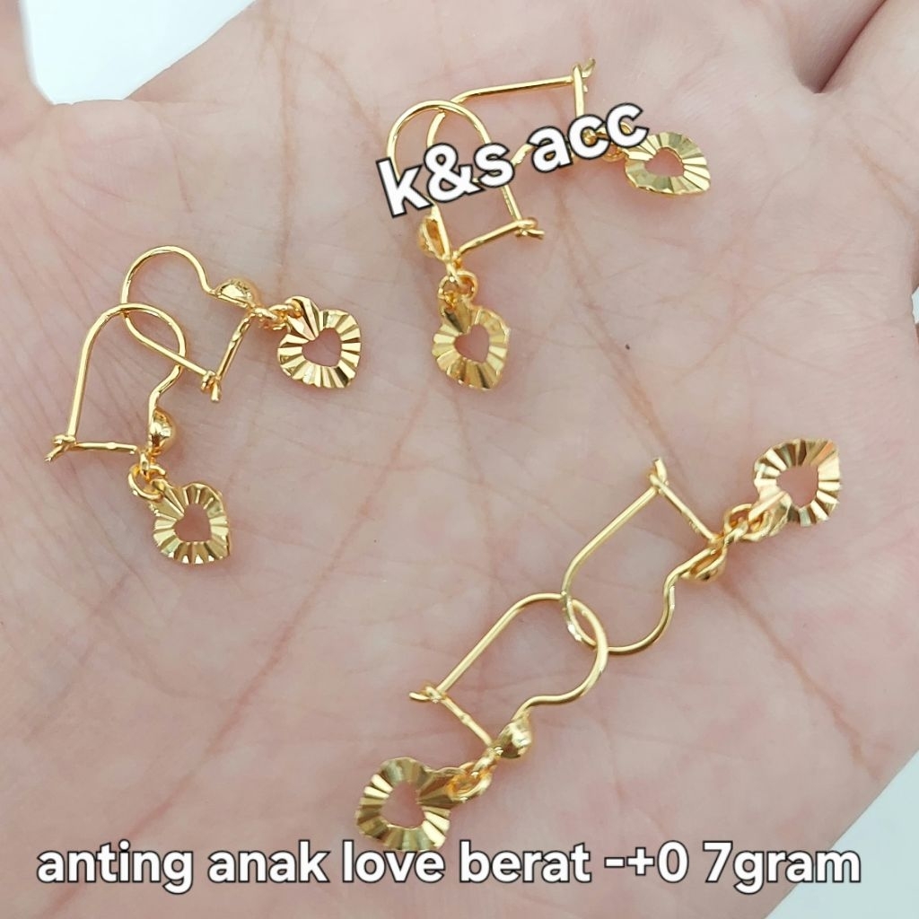 anting kait love ukir persk 925 lapis kuning