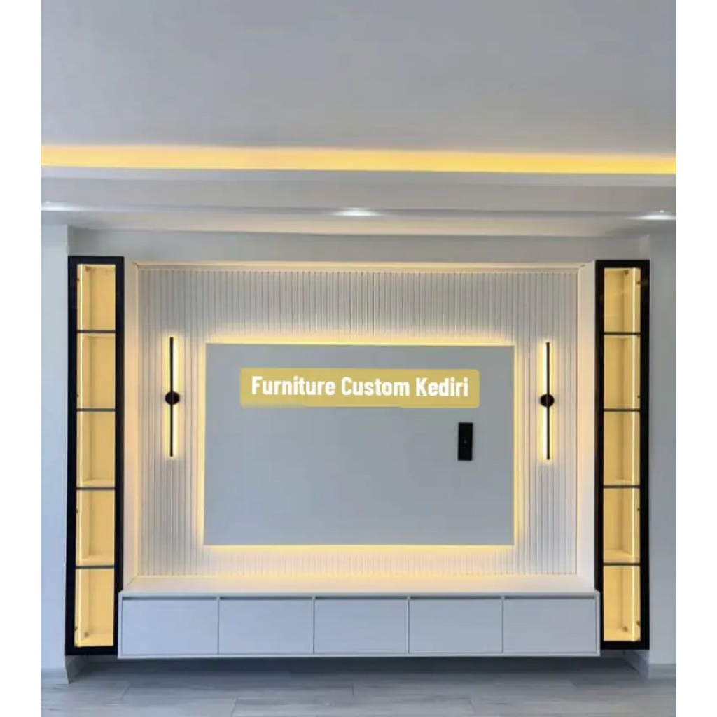 Backdrop TV Minimalis HPL Modern LED | Start 1.900.000/m | Surabaya Gresik Sidoarjo