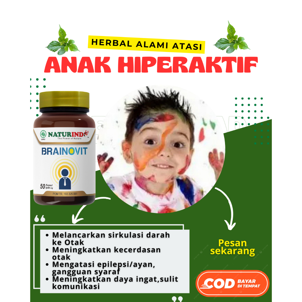 BRAINOVIT Obat Herbal Anak Hiperaktif Antidepresan Alami Meningkatkan Konsentrasi 50 Kapsul