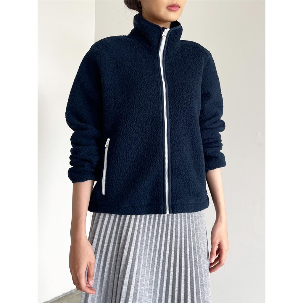 arket teddy fleece slim jacket blacknavy