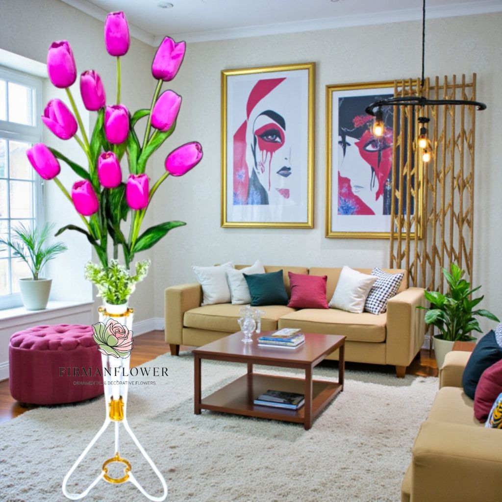 Bunga Hias Tulip Jumbo Satu set Lengkap Dengan Vas/pot standing besi Hiasan Dekorasi Sudut Ruangan
