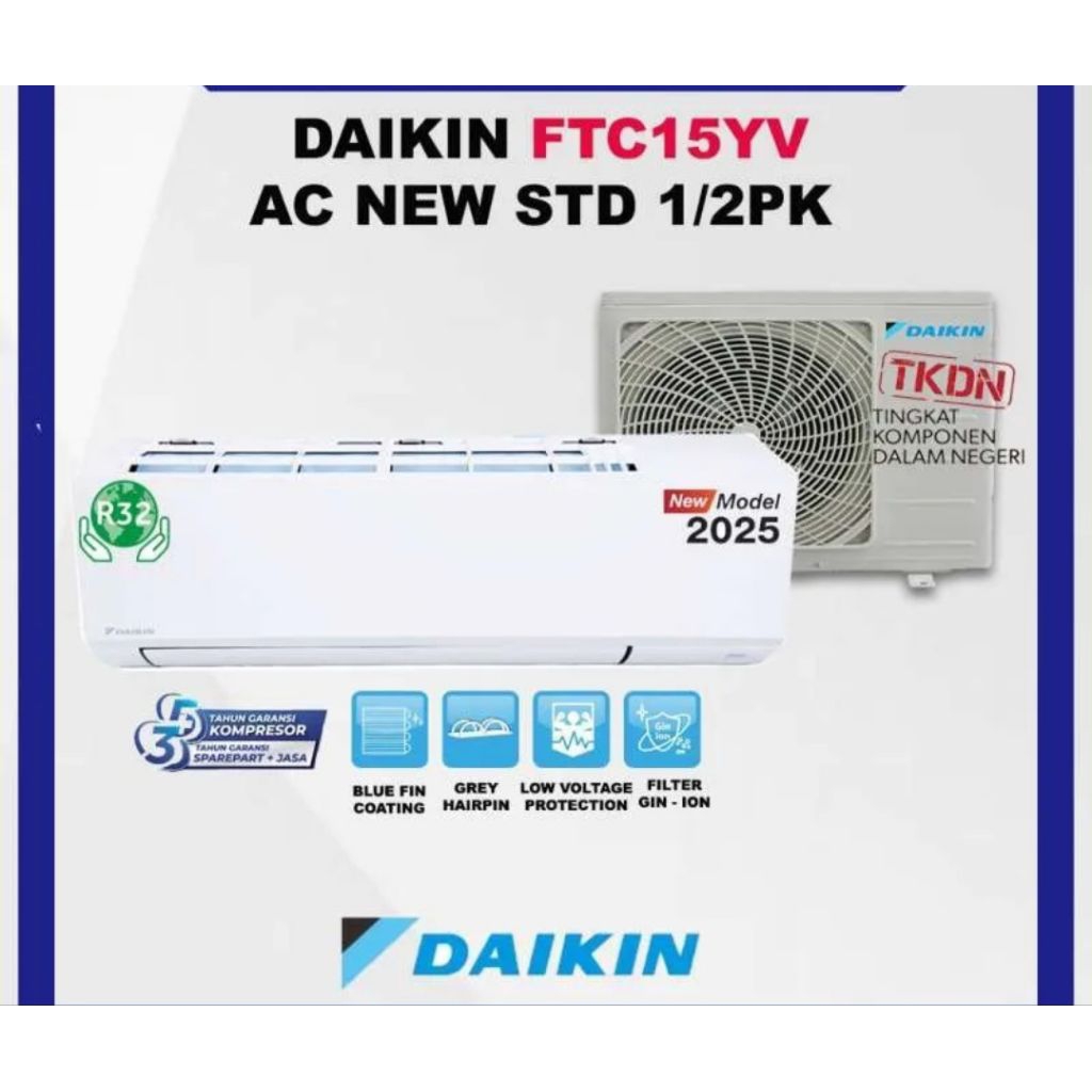 (Khusus Wilayah Kota Palembang) Ac 1/2Pk Daikin FTC 15YV14, Ac Daikin 1/2Pk,AC Standard 0.5 PK New S