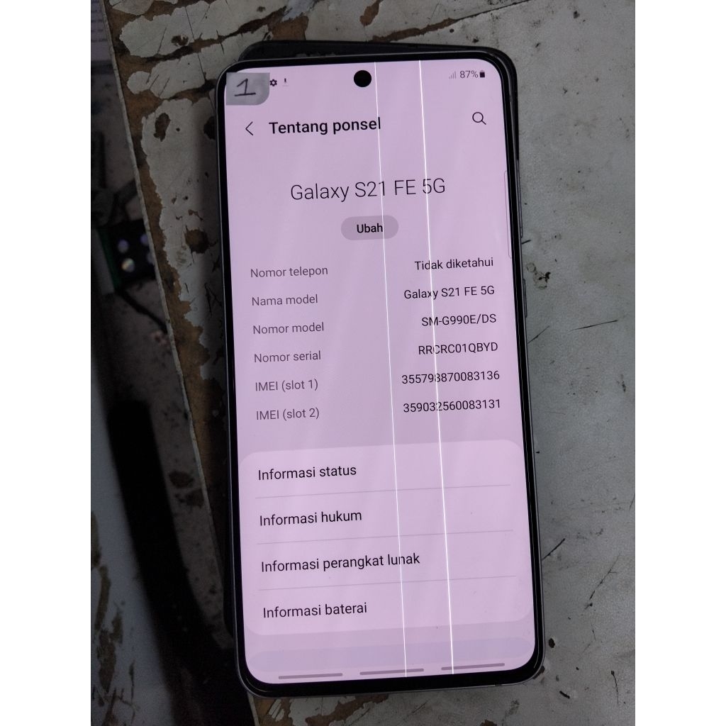 LCD copotan Samsung S21FE 5G minus warna bazel/frame purple