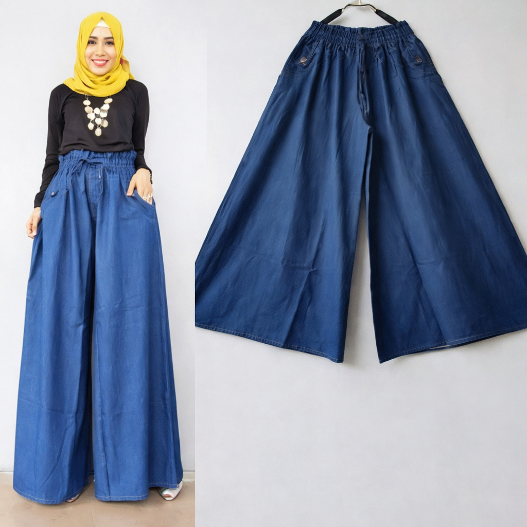 ummi gewild kulot payung jumbo tali serut import palazo jeans wash premium murah
