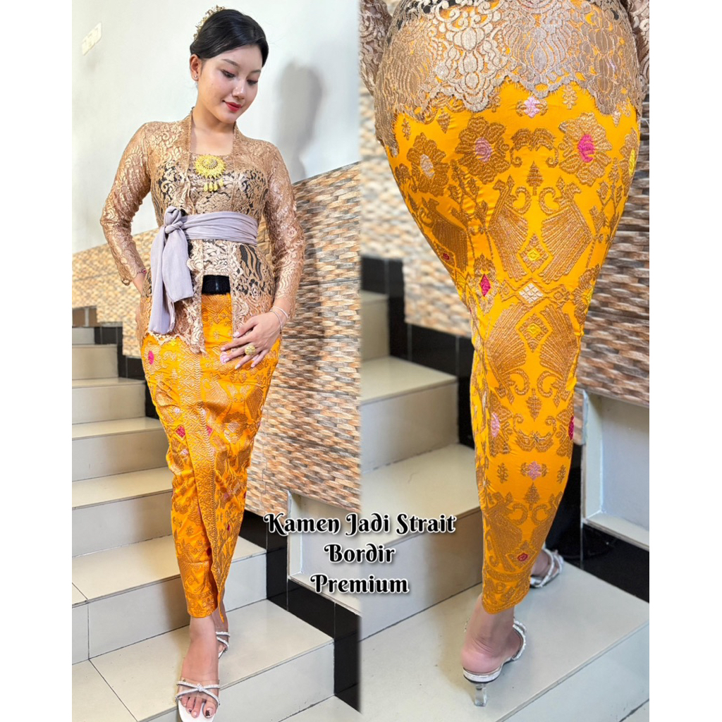 Rok Songket Bali Bordir Special Kuning | Kamen Jadi Bordir Strait | Bawahan Kebaya | Rok Katun | Kam
