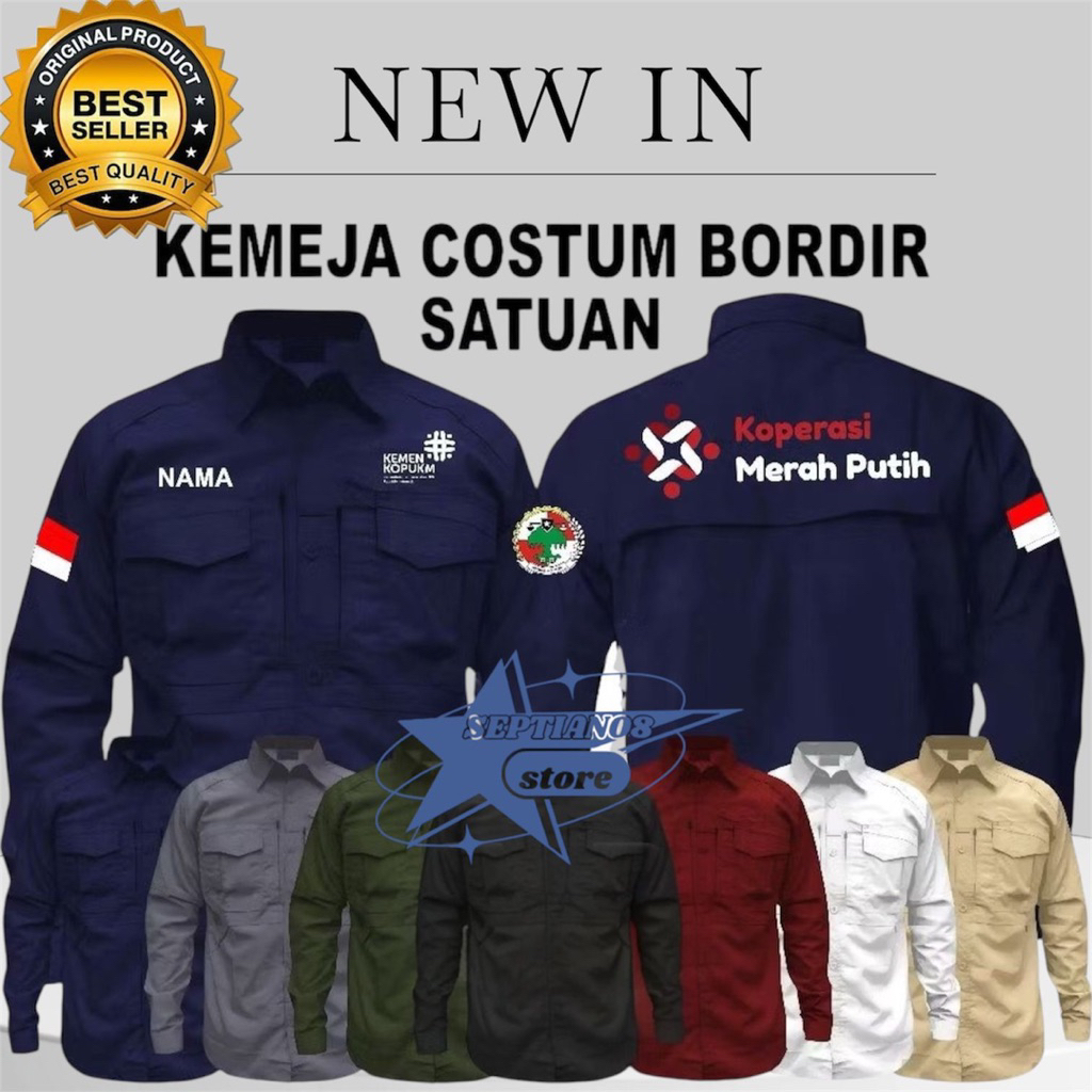 kemeja tactical koperasi merah putih terbaru full bordir baju seragam mtac koperasi free nama