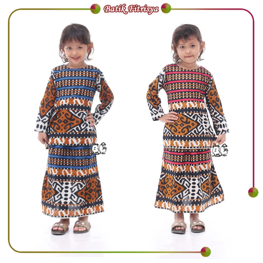 Setelan Batik RNB Anak - Motif Songket Tenun Palang Warna Biru Hijau Ukuran M L XL XXL Jumbo - Rok &