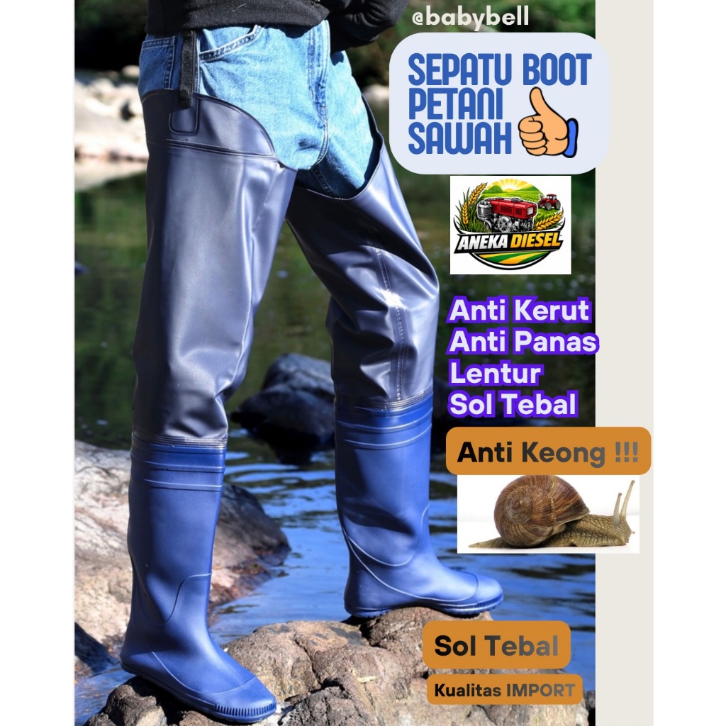 Sepatu Boot Petani Sawah Panjang Anti Keong Lentur Tahan Air Full Karet Kualitas Impor