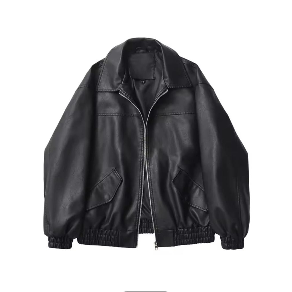 Jaket kulit oversize boxy pria dan wanita Leather jaket motorcycle style windbreaker KKT