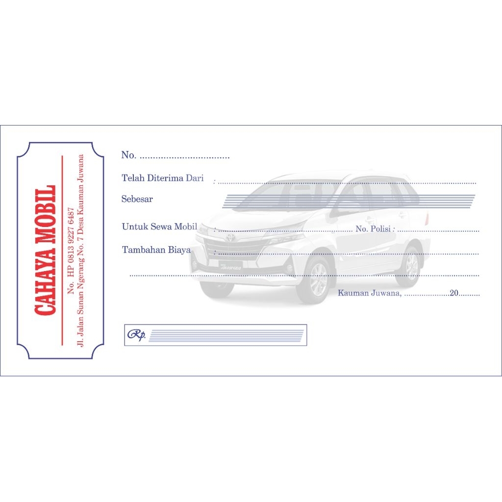 KWITANSI RENTAL / KWITANSI CUSTOM / KWITANSI SEWA MOBIL