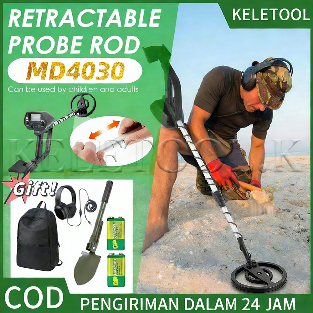 MD-4030 Detektor Logam Emas   Metal Detector 2 Baterai   Detektor Dalam Tanah   Alat Pendeteksi Loga