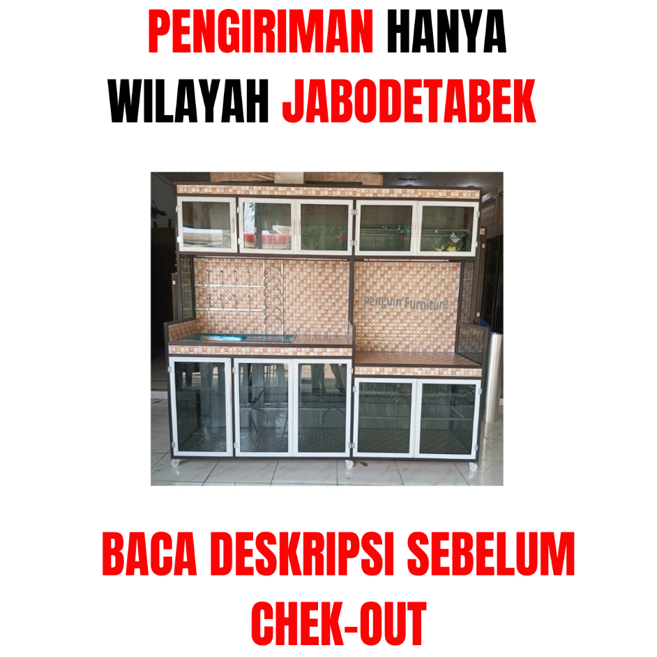 BACA DESKRIPSI /Chat TOKO / 180*45*200/Kitchen Set Aluminium Holo / Lemari Rak Piring Aluminium Prem