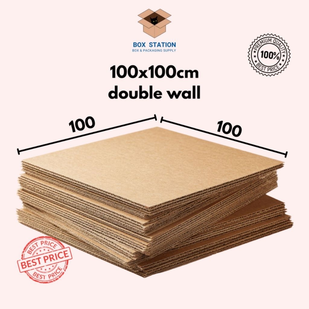 kardus karton lembaran dus lembaran 100x100 cm double wall