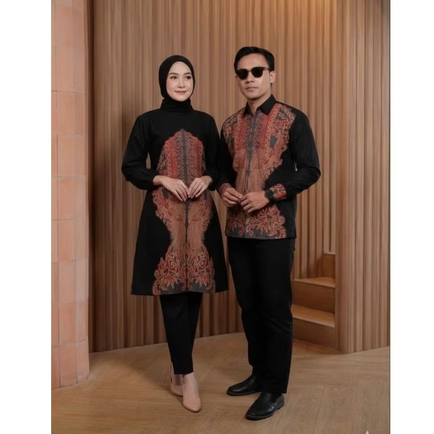 BATIK COUPLE PASANGAN MOTIF KIKI FATMALA TUNIK KEMEJA SLIMFIT BAJU ATASAN PREMIUM LAPIS TRIKOT