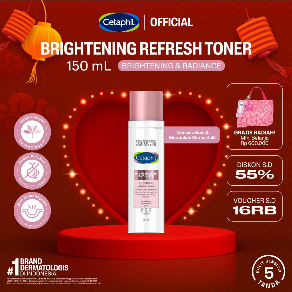Cetaphil Bright Healthy Radiance Brightness Refresh Toner 150g dengan Glycerin, Niacinamide, dan Whi