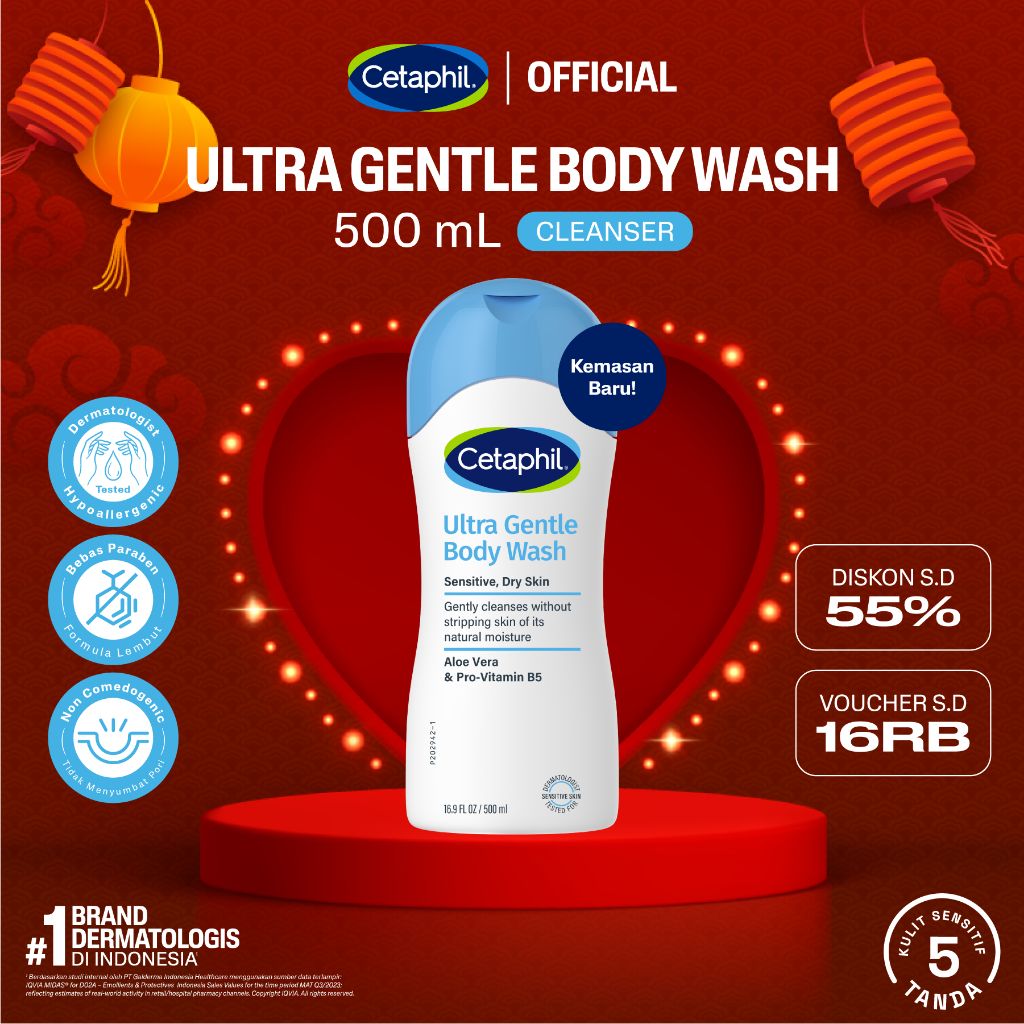 Cetaphil Ultra Gentle Body Wash 500ml dengan Aloe Vera dan Pro Vitamin B5 Sabun Mandi untuk Perawata