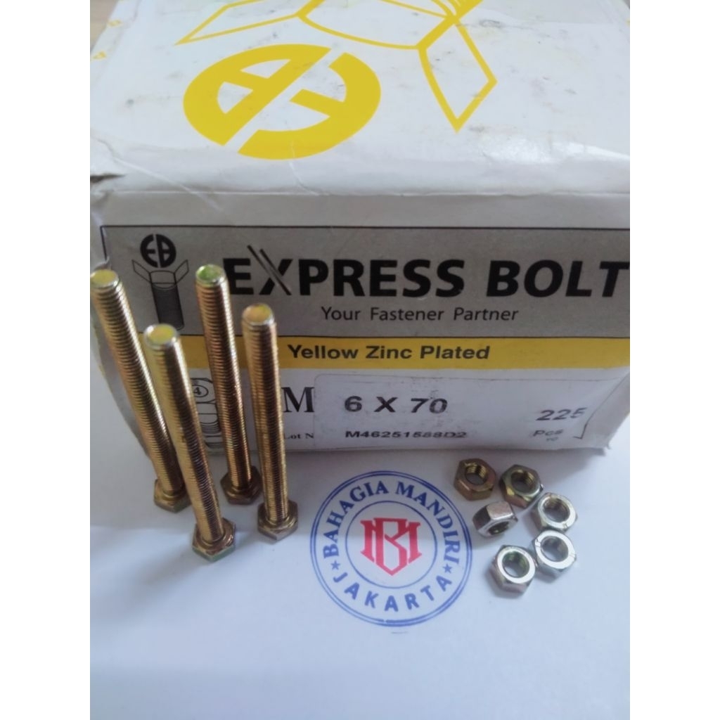 Baut mur kuning M6 x 70 (panjang 7cm)