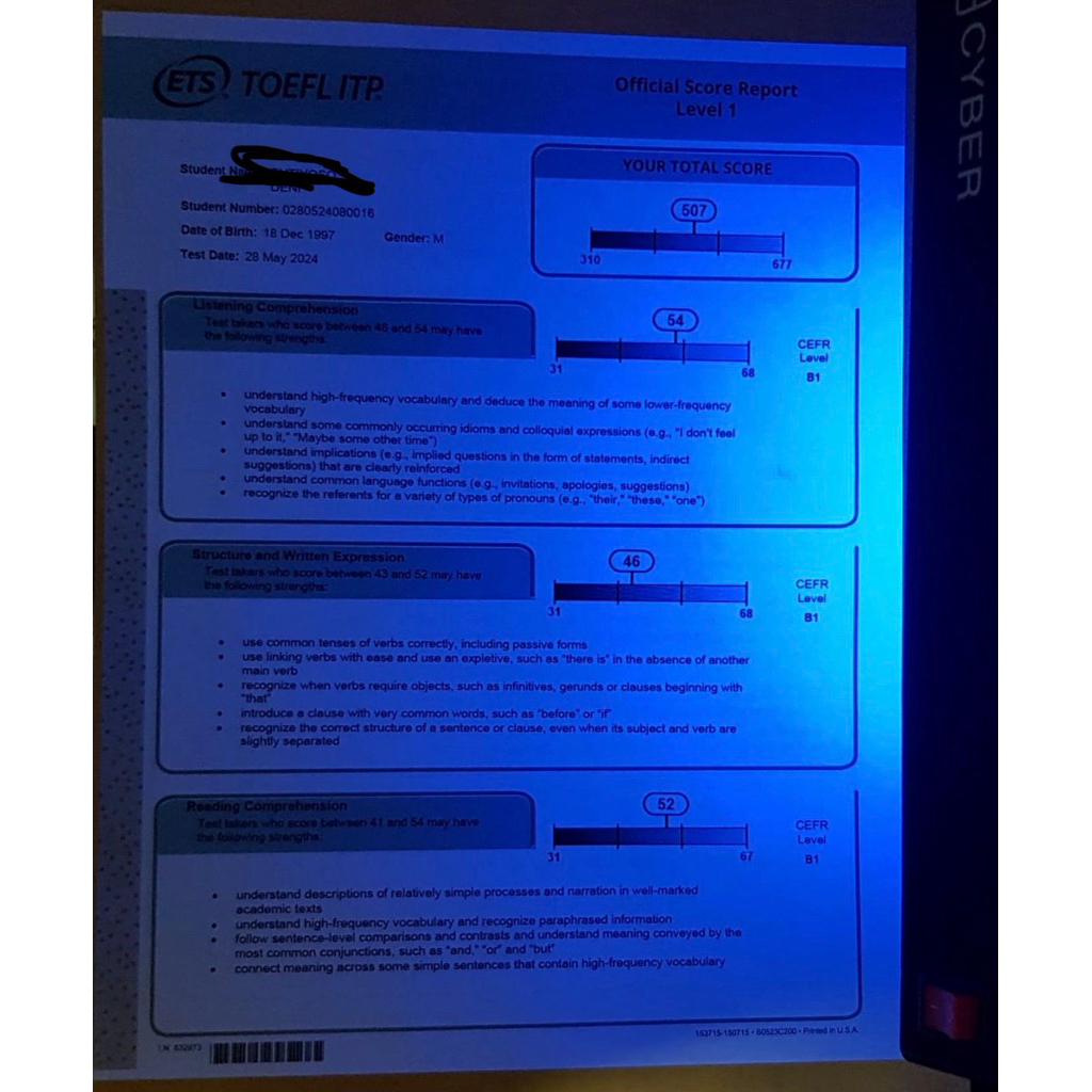 BIMBINGAN TOEFL ITP ETS TOEFL ITP OFFICIAL SCORE REPORT TERMURAH