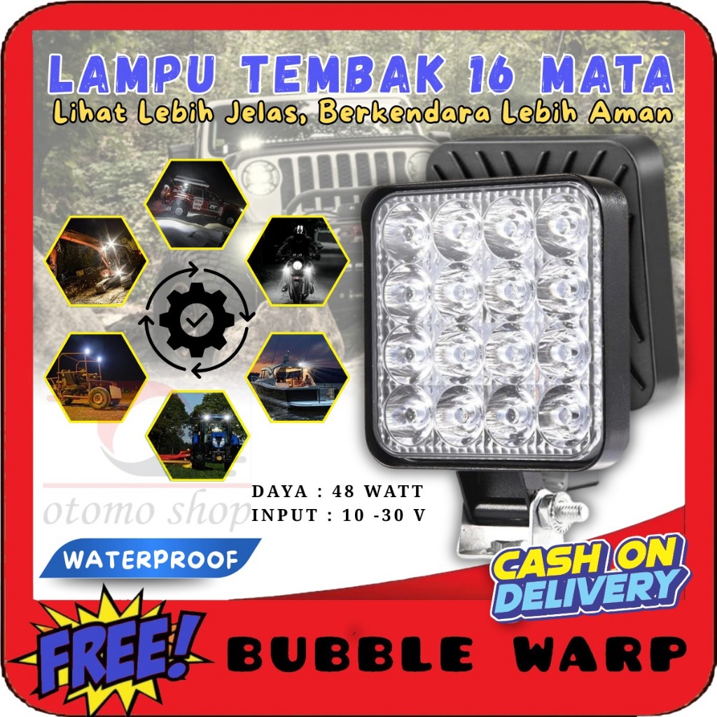 Lampu Tembak Sorot LED Motor Mobil 16 Mata Offroad KOTAK Spot