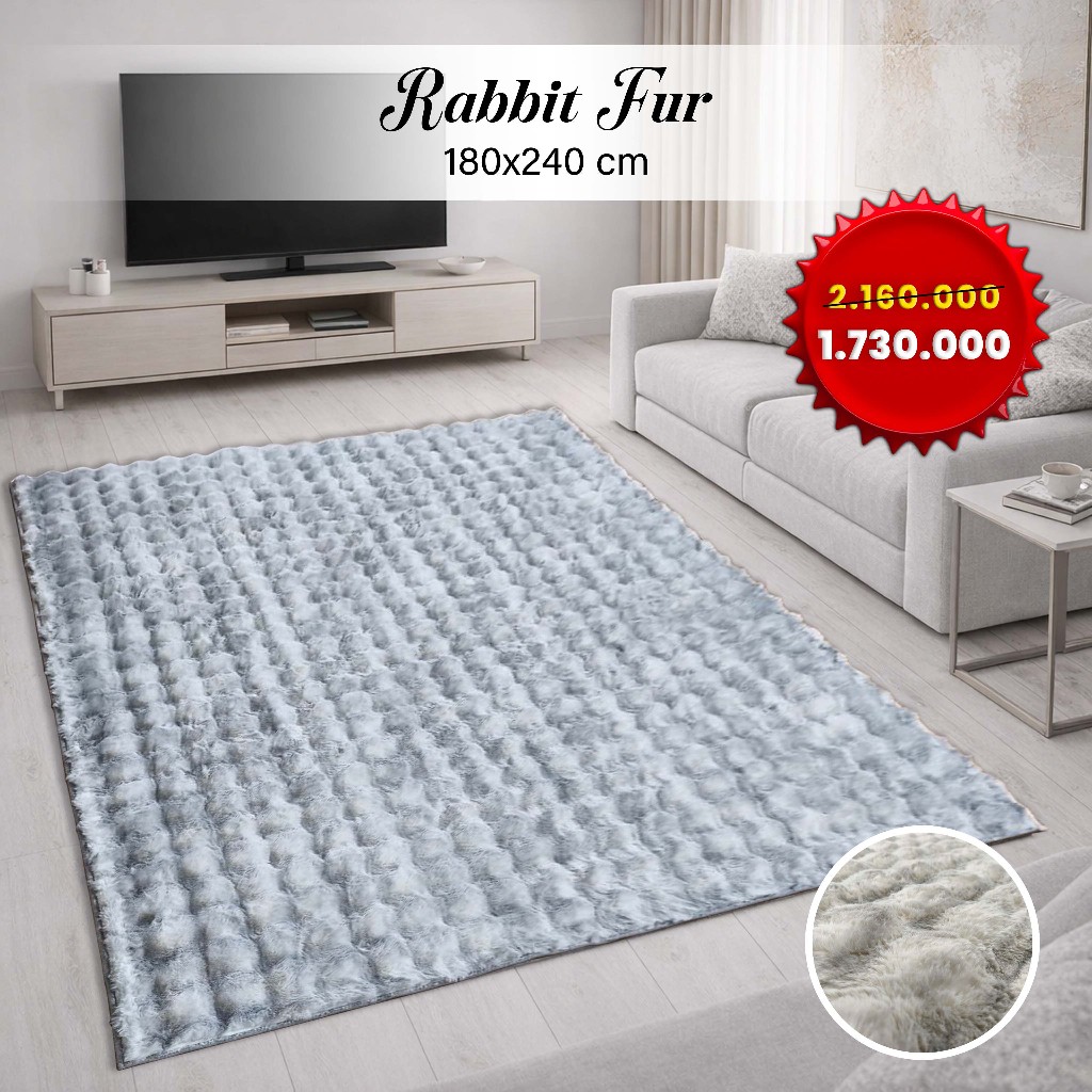 Karpet Bulu Rabbit Fur Wave Premium 180x240 cm |Tebal, Halus, Anti Slip