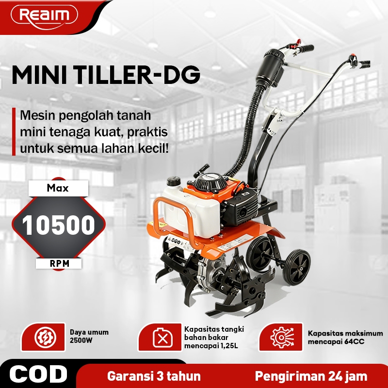 Reaim Mesin Traktor Sawah Bajak Mini Power Cultivator mini Tiller 52CC 2TAK Petrol Engine Rotary
