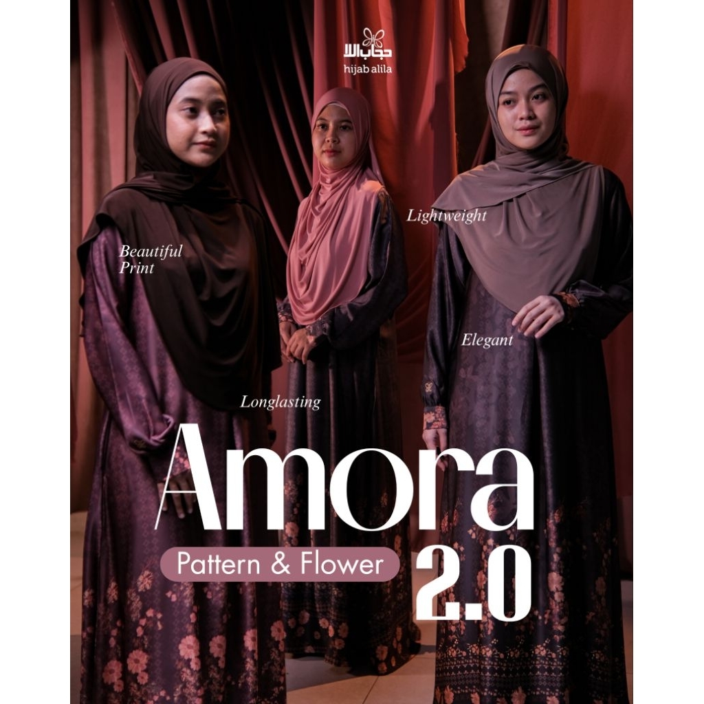 Gamis Amora 2.0 Pattern Flower Dress Motif Terbaru Hijab Alila Lebaran Idul Fitri Syar'i Muslimah Ke