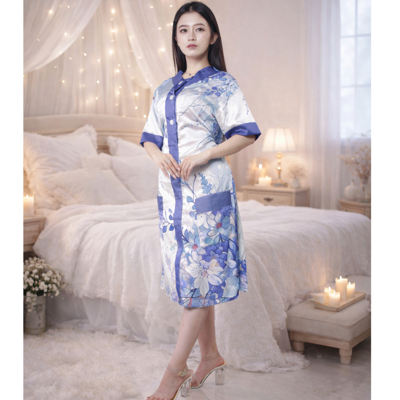 Piyama || Baju Tidur || Daster wanita Motif Cantik Terbaru - Kimono motif Bunga Bahan Armani silk
