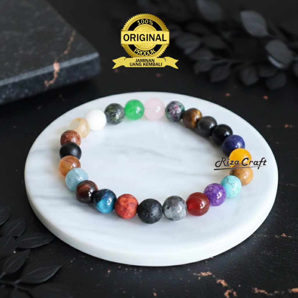 Gelang Estetik Marjan Lava Labradorite Yaman Kecubung Pirus Jasper Giok Kuning Lapis Lazuli Black On