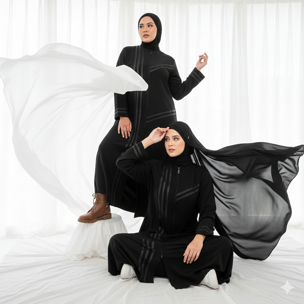 Abaya Arab Hitam Mewah Kaftan Wolfis Payet Elegan Busui Friendly