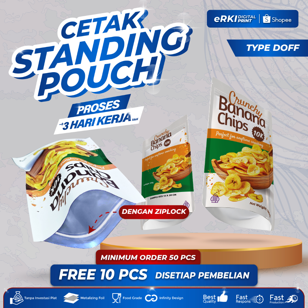 Kemasan Makanan STANDING POUCH DOFF, Full Print + ZIPLOCK - ERKI PRINTING