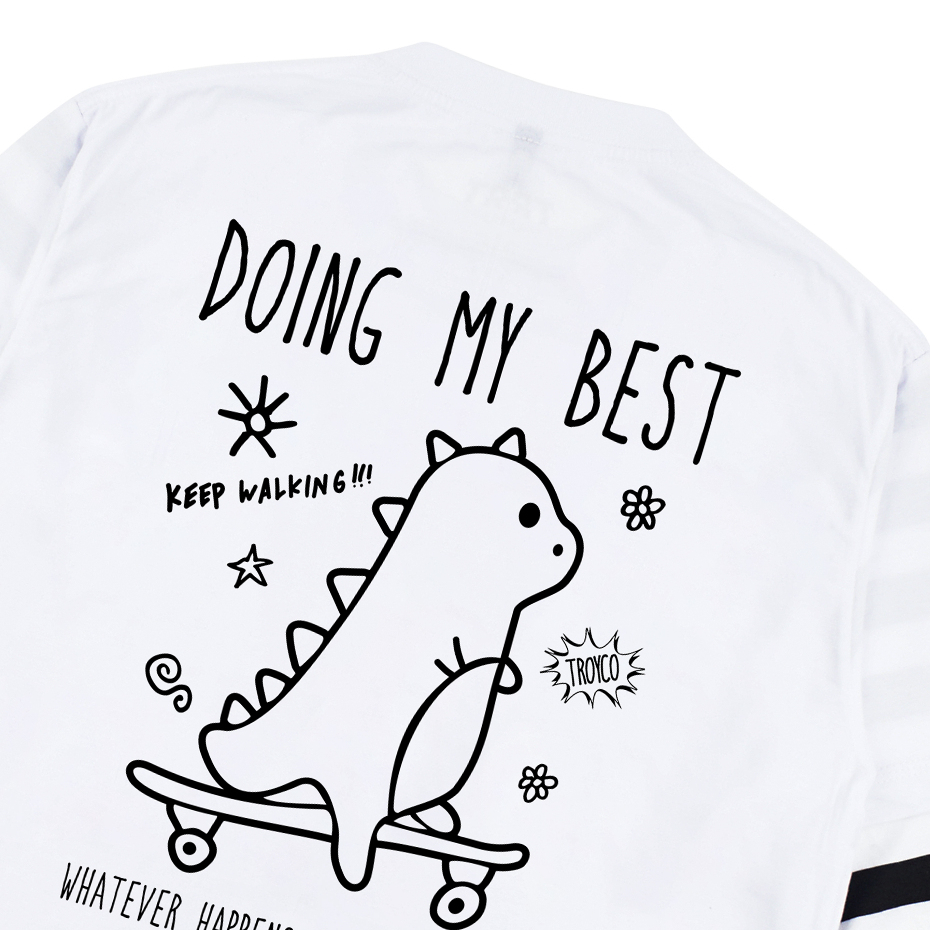 Troy Company Double Sleeve White Stripe Doing My Best - Kaos Lengan Panjang Kaos Putih Stripe DSD 3396