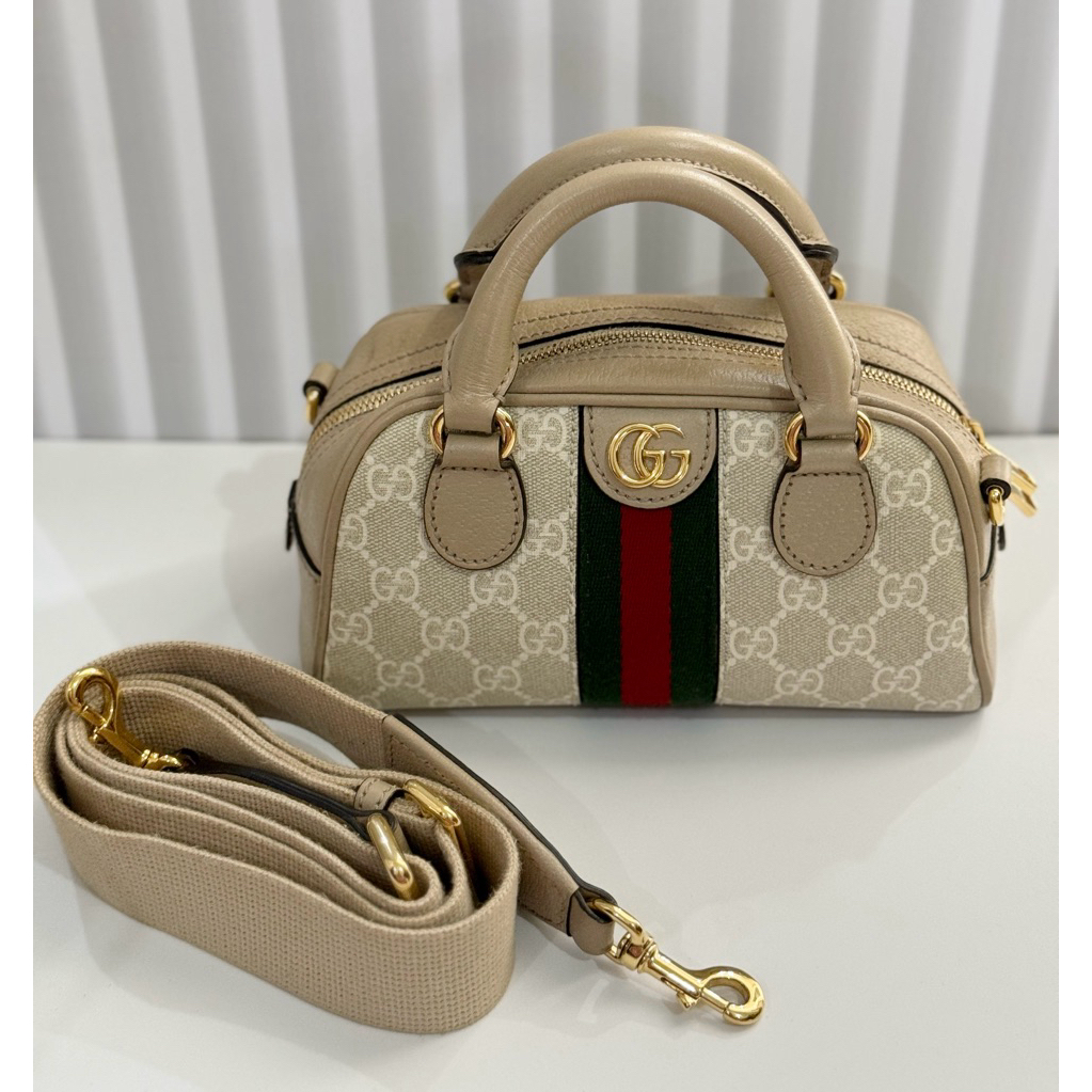 GUCCI Ophidia GG Mini Top Handle Bag Beige White