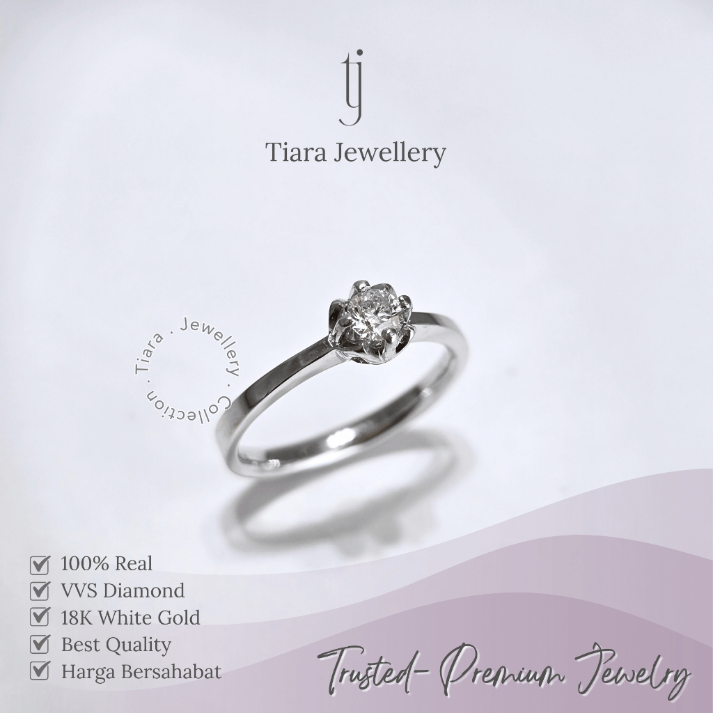 Tiara Jewellery - Women's Everyday Ring VVS Diamond 18K White Gold Unique Design Simple Luxury [WF15