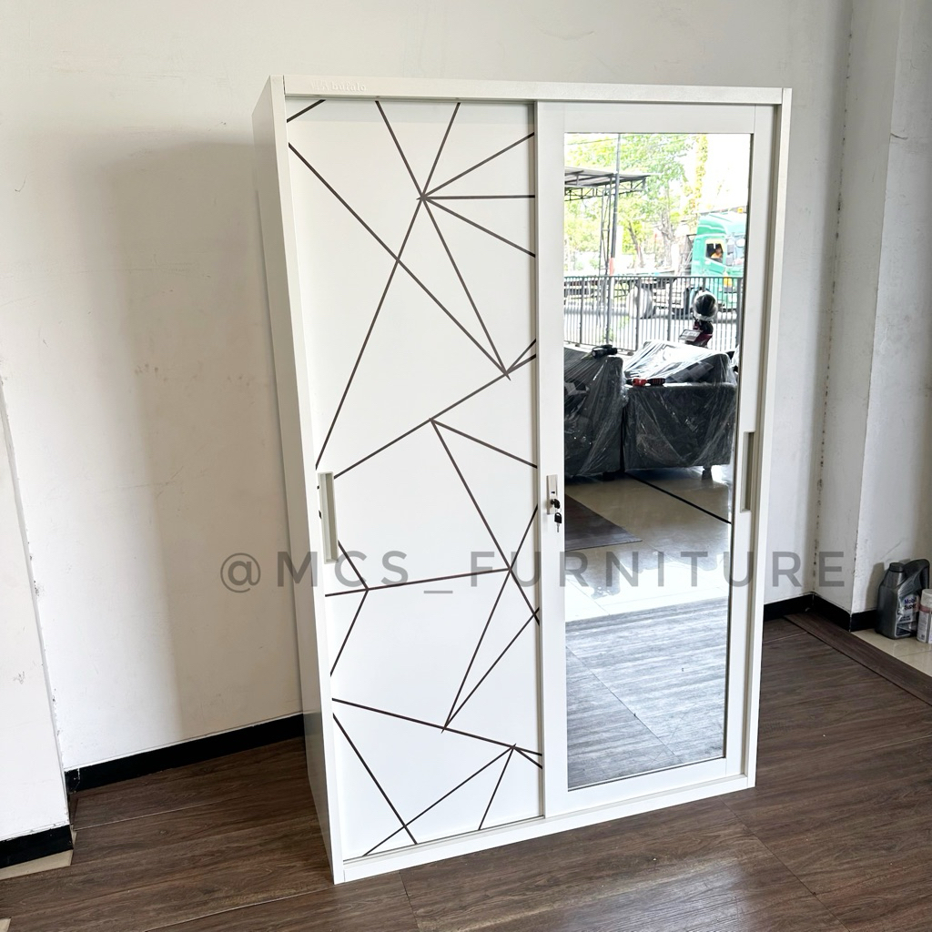 Lemari Besi JUMBO Sliding Full Motif POLOS Mebel MCS Furniture Semarang