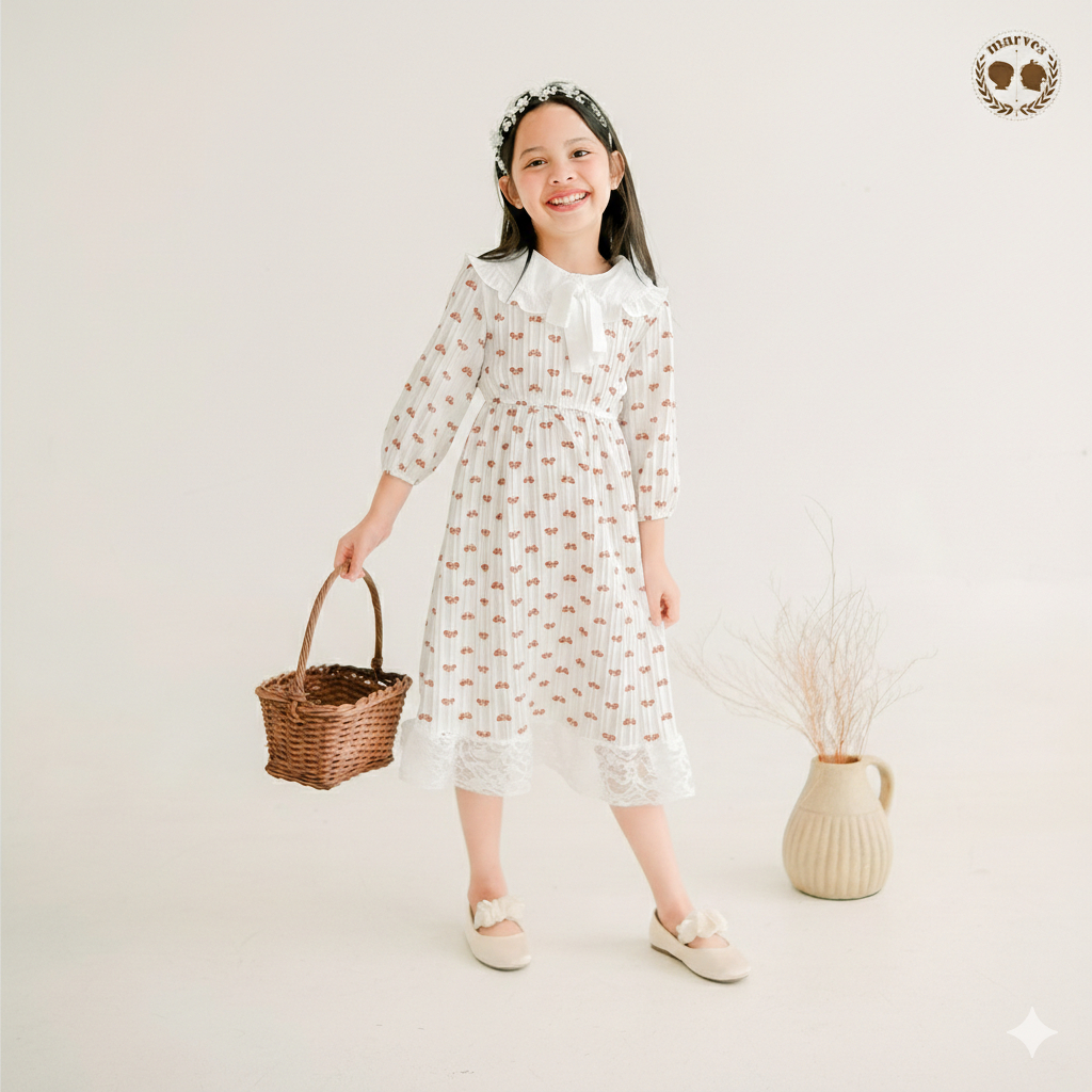 MARVES Ariella Dress Baju Anak Perempuan Korean Style Bahan Crinkle Usia 1 hingga 14 Tahun