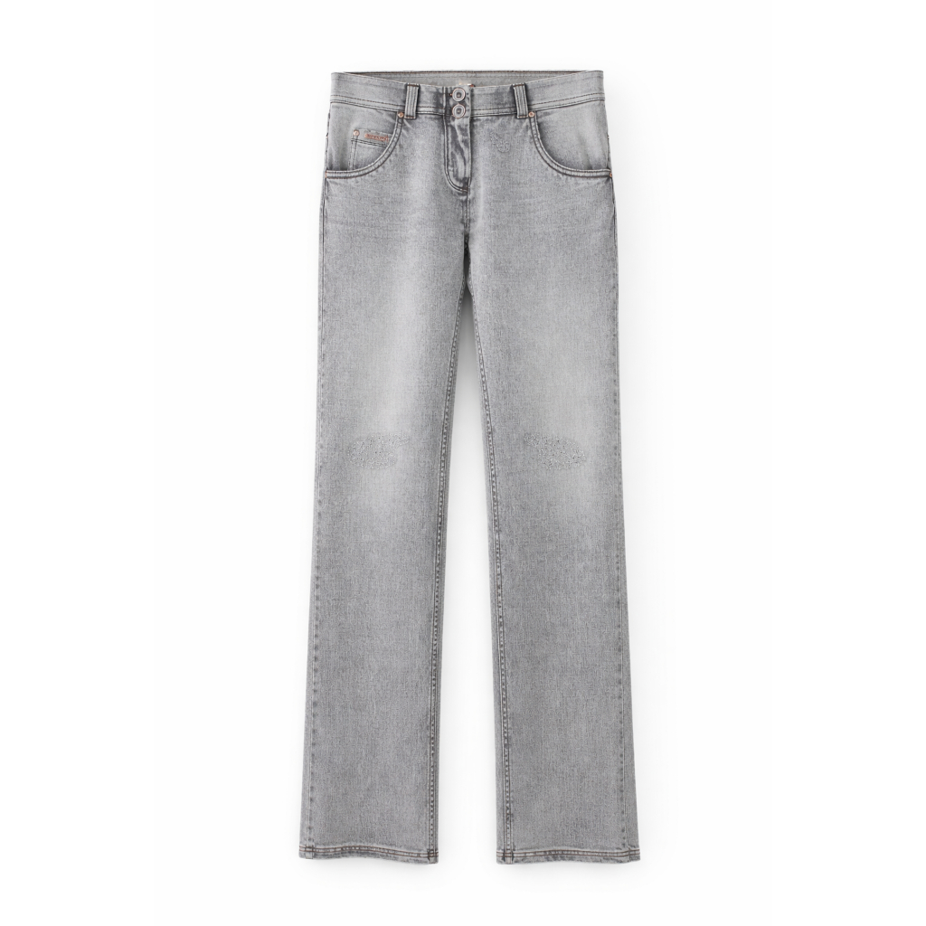 fred*y pants grey ripped jeans celana panjang bottcut wide leg wanita