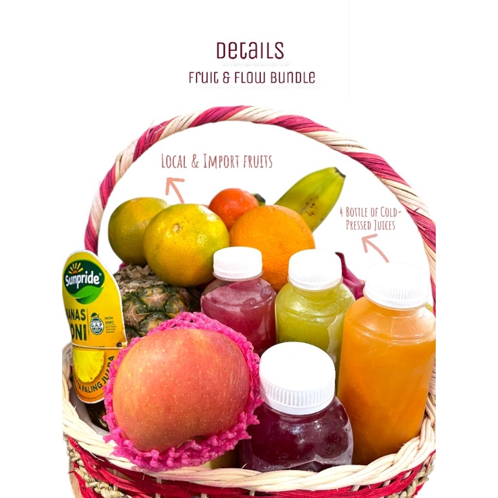Premium Hampers Parcel Buah + 4 Cold-Pressed Juice - Holareve