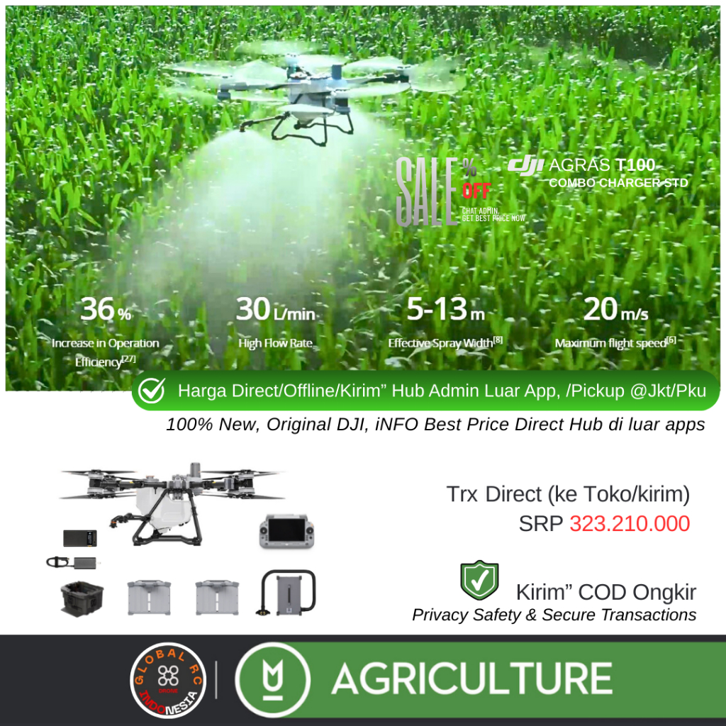 DJI Agras T100 Combo Battery 2x + Charger Standard C12000 + Headsink Battery Drone Pertanian semprot