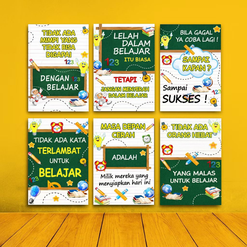 Hiasan dinding ruang kelas poster kayu belajar pajangan dinding motivasi anak