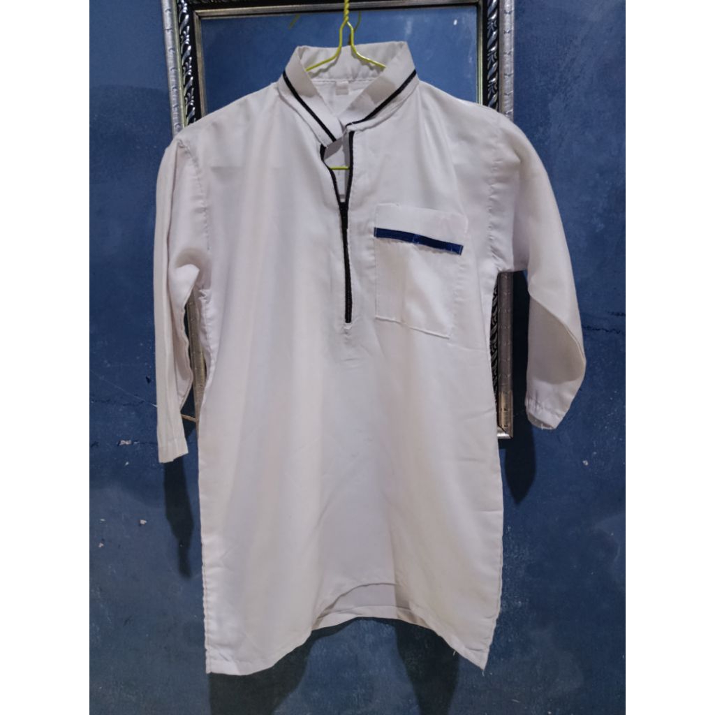 preloved baju koko gamis anak laki-laki warna hitam putih model outer