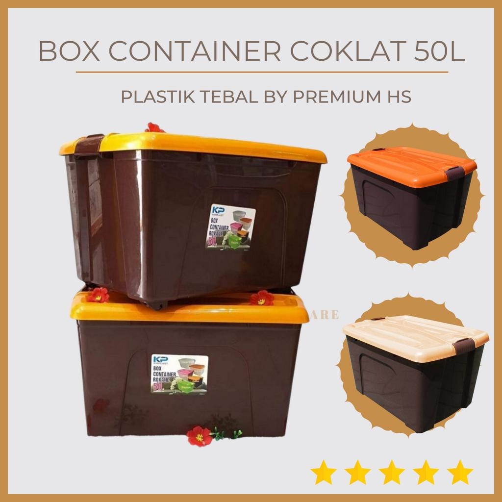 BOX CONTAINER KIMPLAST COKLAT 50LITER MINIMALIS SERBAGUNA TERMURAH DENGAN KUNCI BY PREMIUMHOUSEWARE