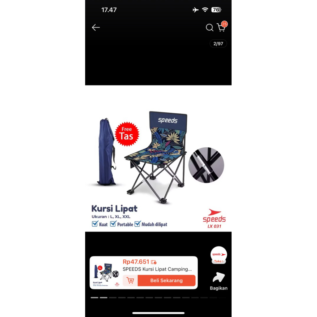 Kursi Lipat Outdoor Speeds Blue Size L