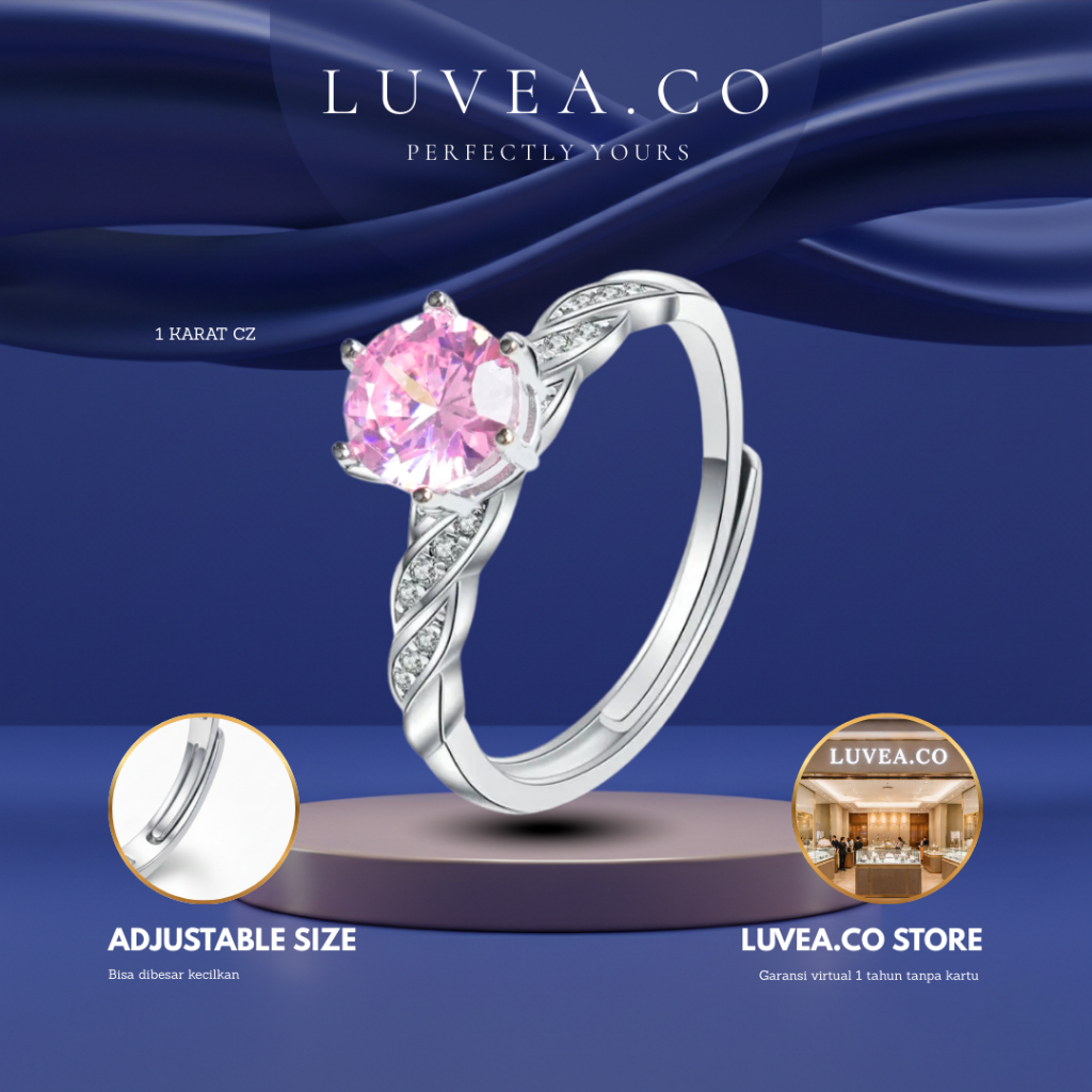 27C Aurora Rose Ring Adjustable Mewah Kilau