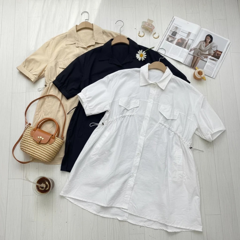 Tunik Wanita Terbaru Korean Style YL Tunik Kemeja Serut #1228 Bahan Polyester Ringan Atasan Wanita K