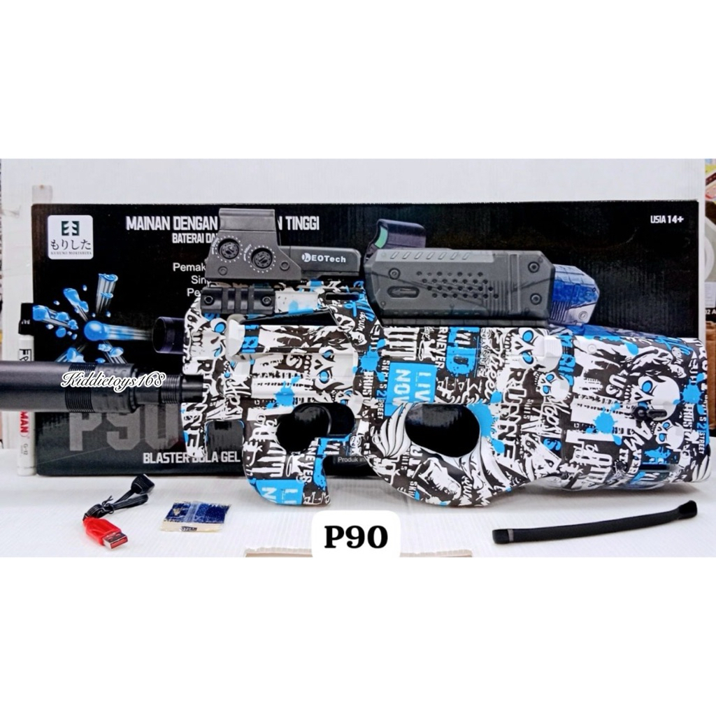 Mainan Anak Tembakan Watergel elektrik P90 Led Mainan Outdoor