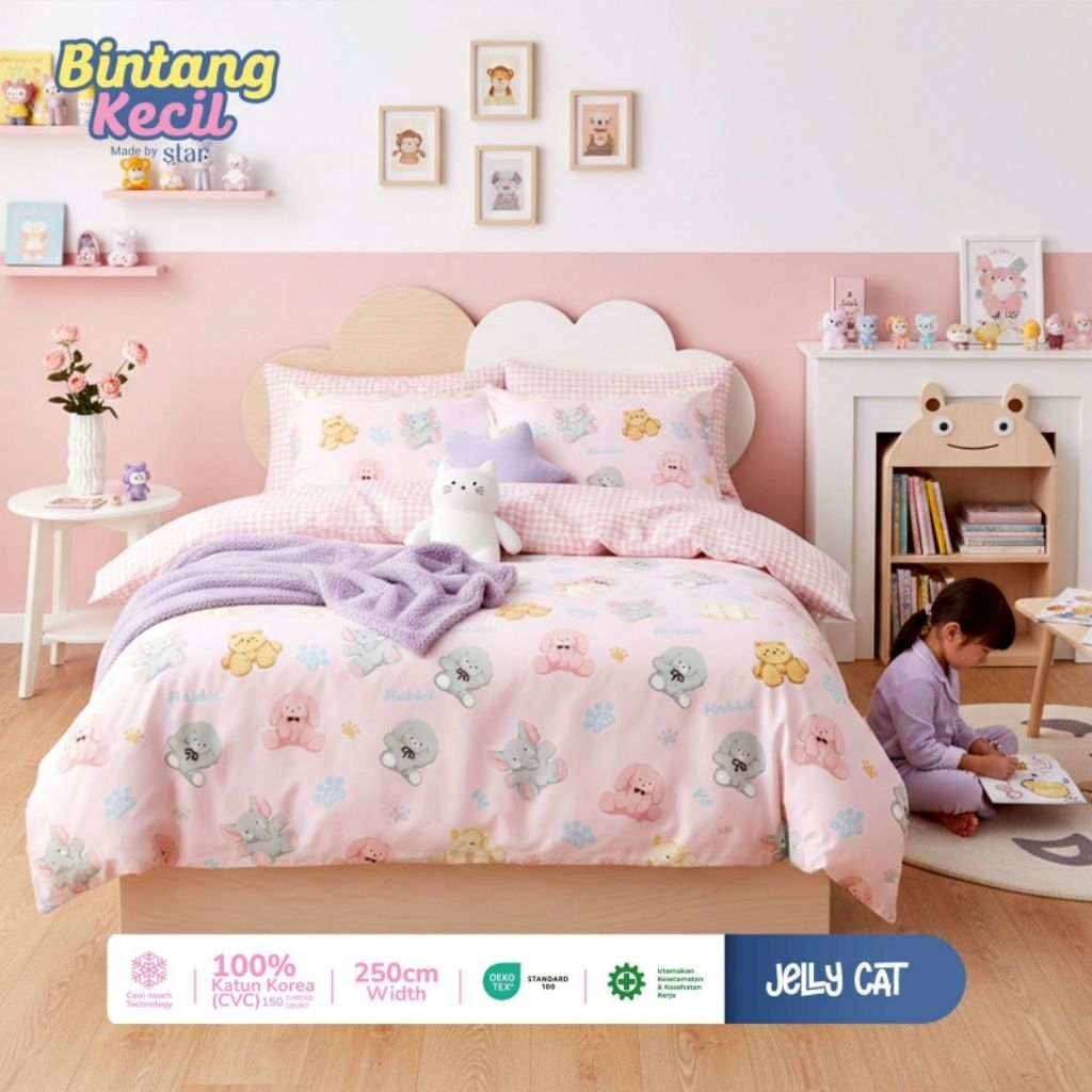 Kain Sprei Meteran Bahan Katun Lokal Motif JELLY CAT