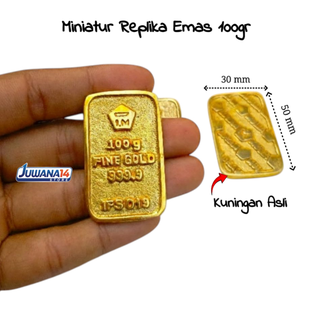 Miniatur Emas Batangan 100 Gram Bahan Kuningan Diecast Fine Gold 999.9 Replika Emas 100 gr 1pcs